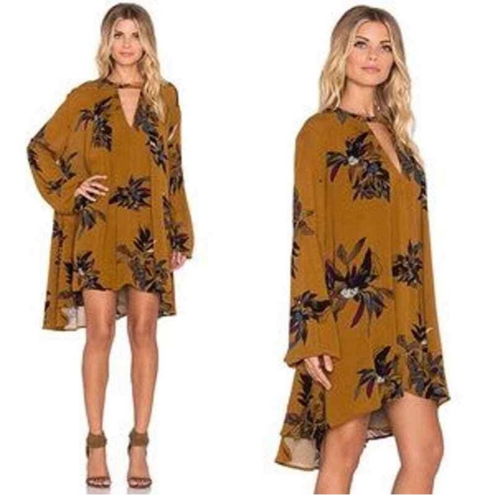 Free People Mustard Floral Long Sleeve Dress